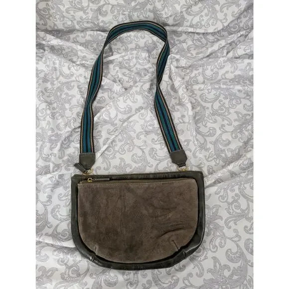 anthropologie green suede and faux leather crossbody bag - Picture 1 of 7